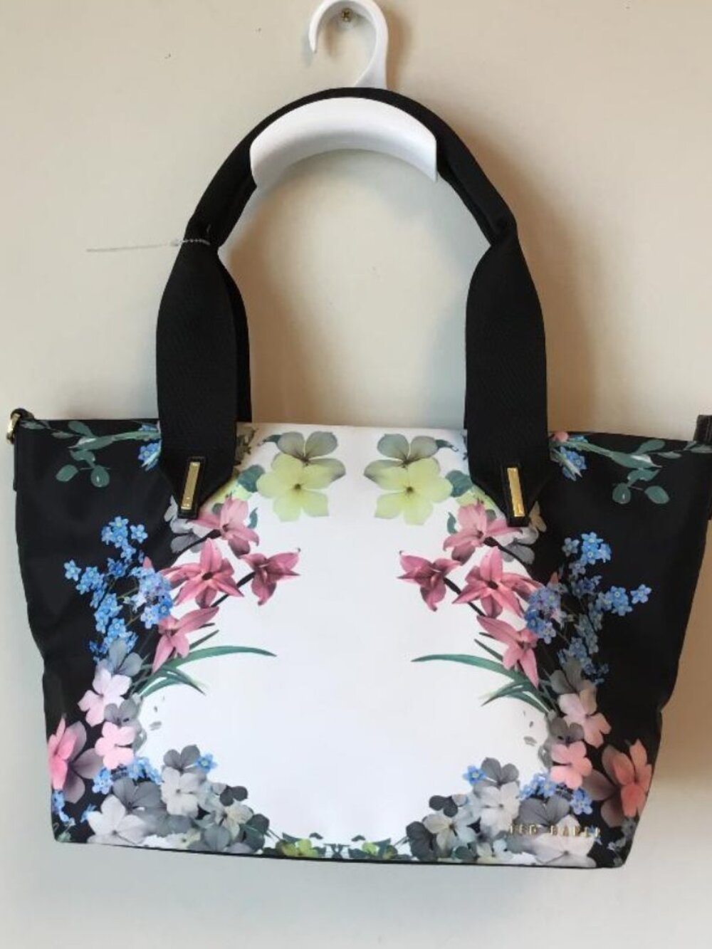 Ted Baker London Tote Bag Floral Print on Black & White Background NWOT